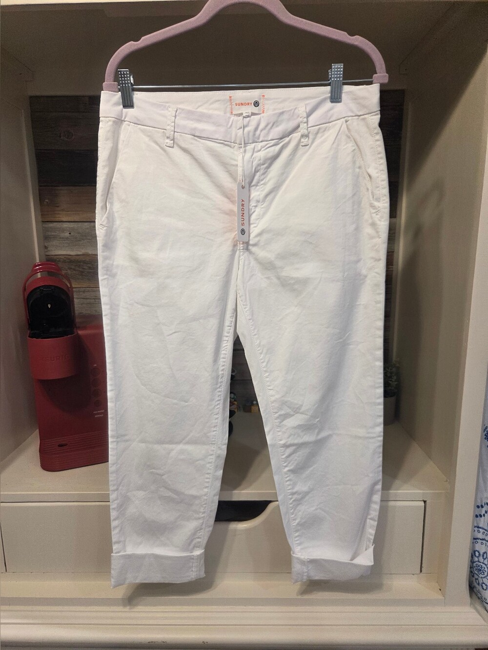 Sundry By Anthropologie Cropped Chino Pants- In White - Picture 4 of 8